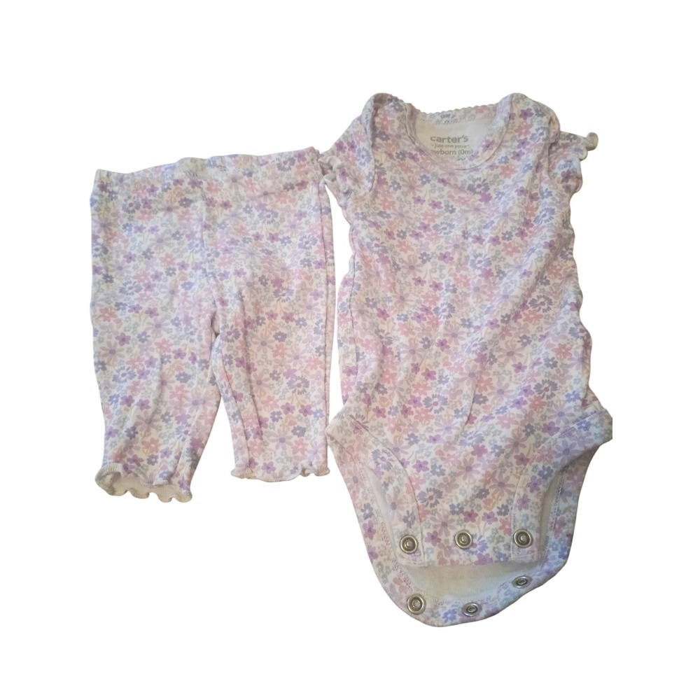 Carters Just One You Newborn Girls Floral Bodysuit and Pants Set Purple 2pc